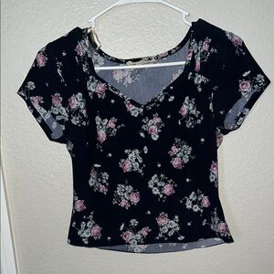 Floral Black Top